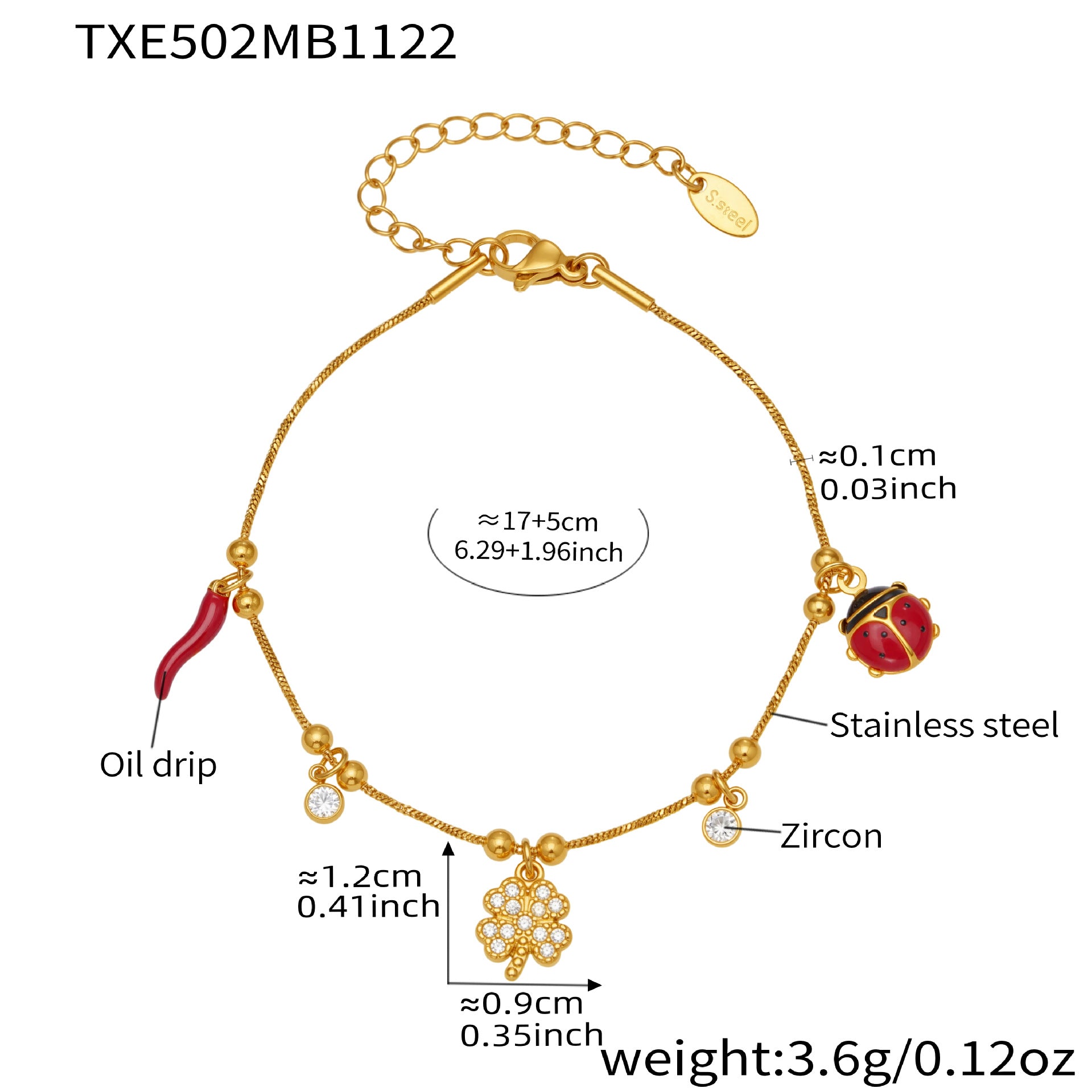316L Stainless Steel 18K Gold Plated Zircon Lucky Clover Snake Chain Jewelry - Image 2