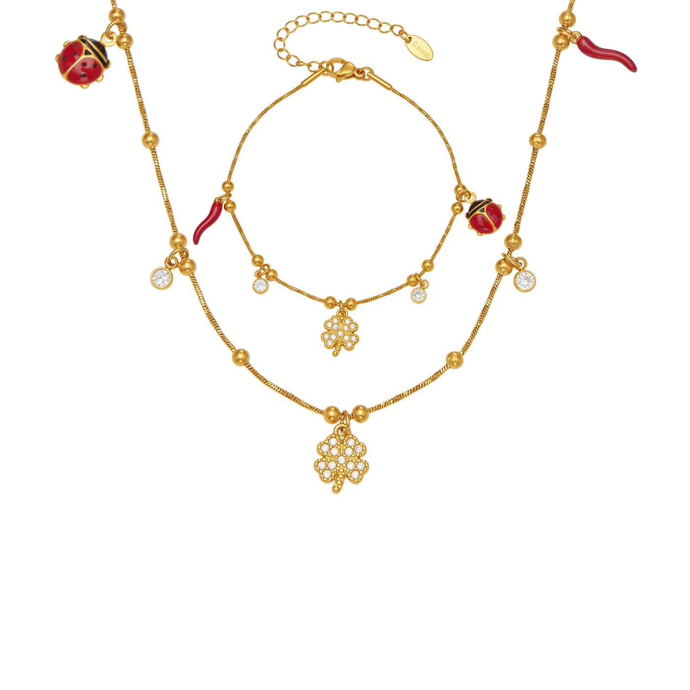 316L Stainless Steel 18K Gold Plated Zircon Lucky Clover Snake Chain Jewelry - Image 3