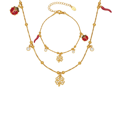 316L Stainless Steel 18K Gold Plated Zircon Lucky Clover Snake Chain Jewelry - Image 3