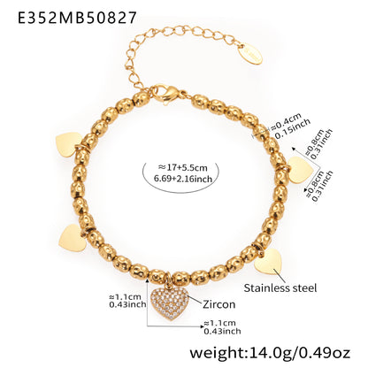 316L Stainless Steel 18K Gold Plated Zircon Mermaid Tail & Starfish Charm Beaded Bracelet - Image 2