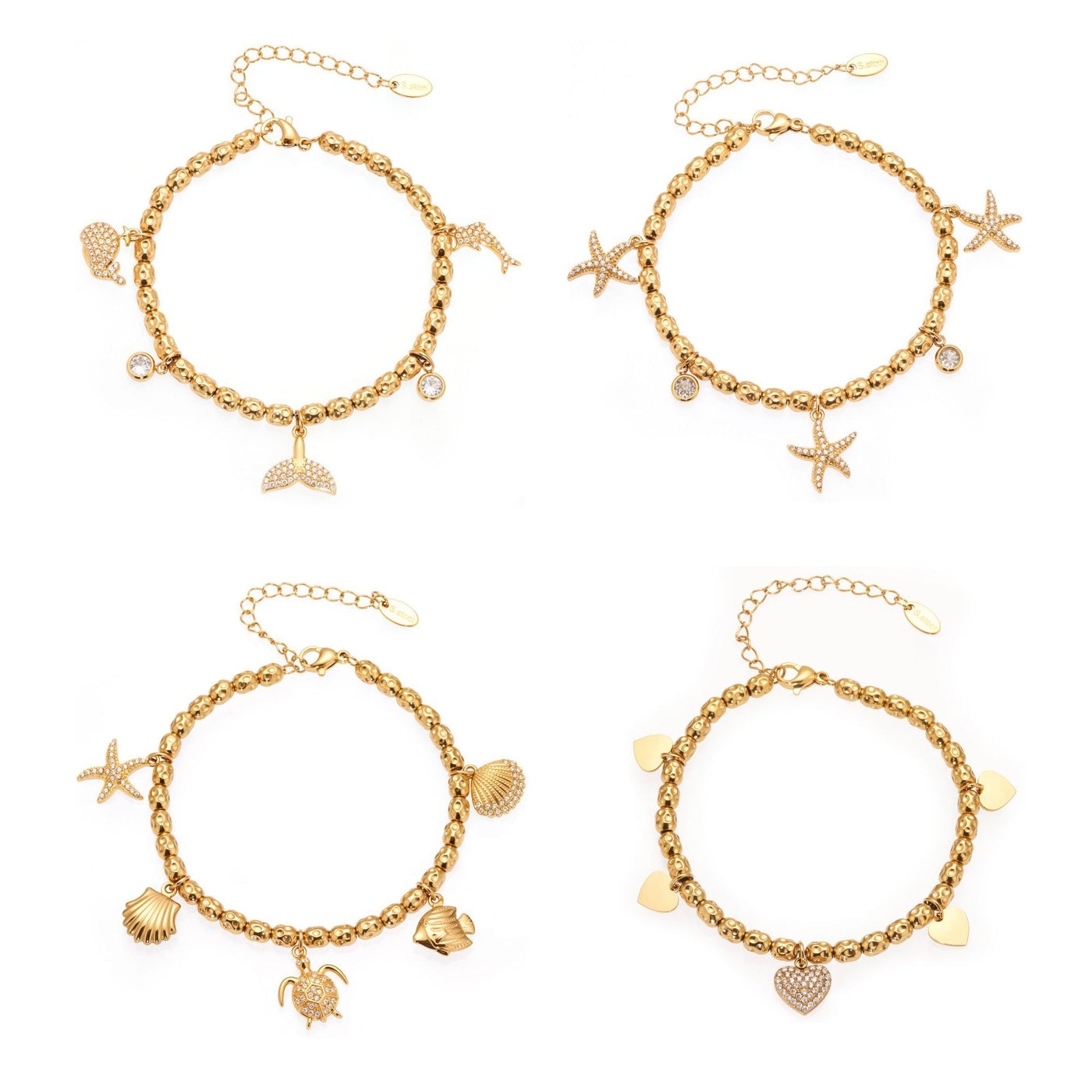 316L Stainless Steel 18K Gold Plated Zircon Mermaid Tail & Starfish Charm Beaded Bracelet - Image 5