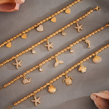 316L Stainless Steel 18K Gold Plated Zircon Mermaid Tail & Starfish Charm Beaded Bracelet - Image 9