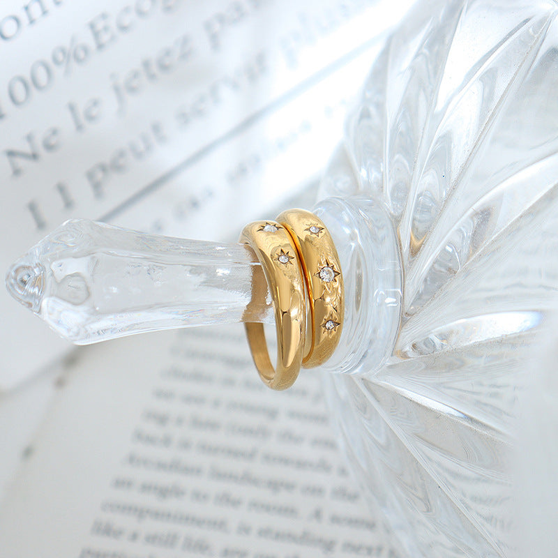316L Stainless Steel 18K Gold Plated Zircon Minimalist Ring - Image 3