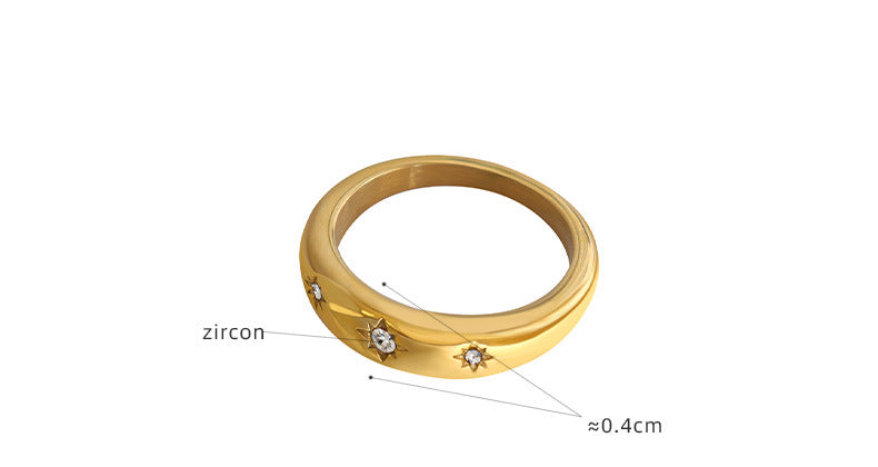 316L Stainless Steel 18K Gold Plated Zircon Minimalist Ring - Image 4