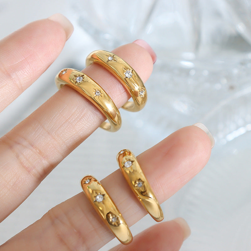 316L Stainless Steel 18K Gold Plated Zircon Minimalist Ring - Image 5
