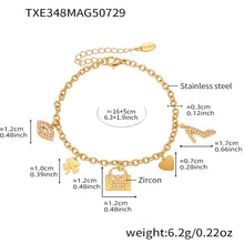 316L Stainless Steel 18K Gold Plated Zircon Padlock Heart Clover Necklace & Bracelet Set - Image 7