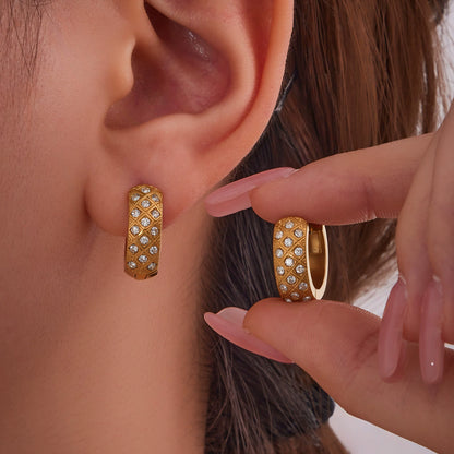316L Stainless Steel 18K Gold Plated Zircon Rhombus Hoop Earrings - Image 10
