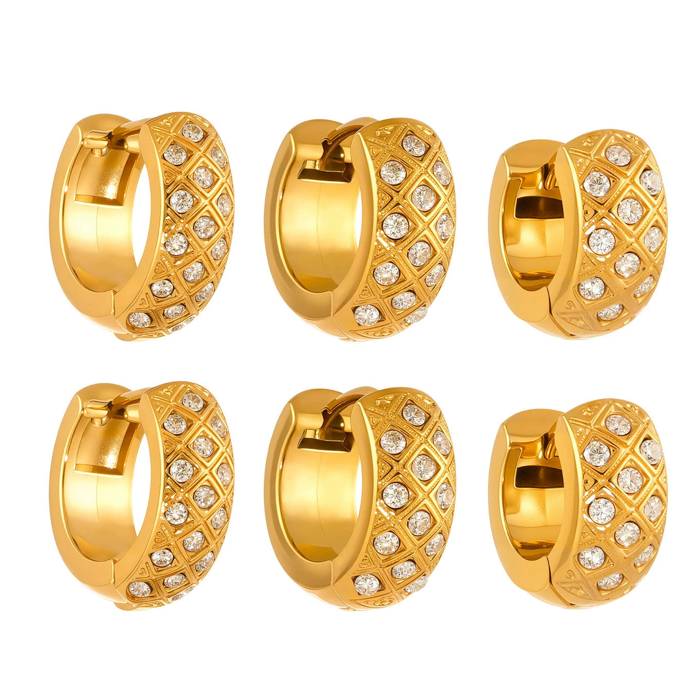 316L Stainless Steel 18K Gold Plated Zircon Rhombus Hoop Earrings - Image 11
