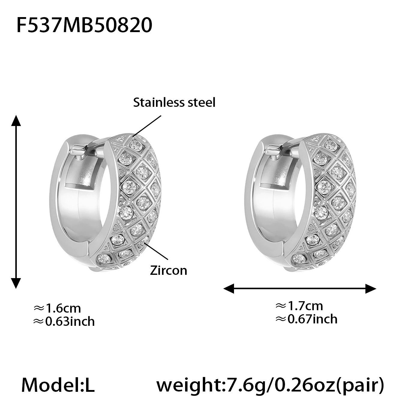 316L Stainless Steel 18K Gold Plated Zircon Rhombus Hoop Earrings - Image 2