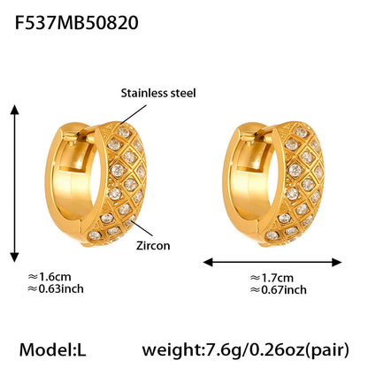 316L Stainless Steel 18K Gold Plated Zircon Rhombus Hoop Earrings - Image 7