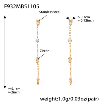 316L Stainless Steel 18K Gold Plated Zircon Tassel Stud Earrings - Image 1