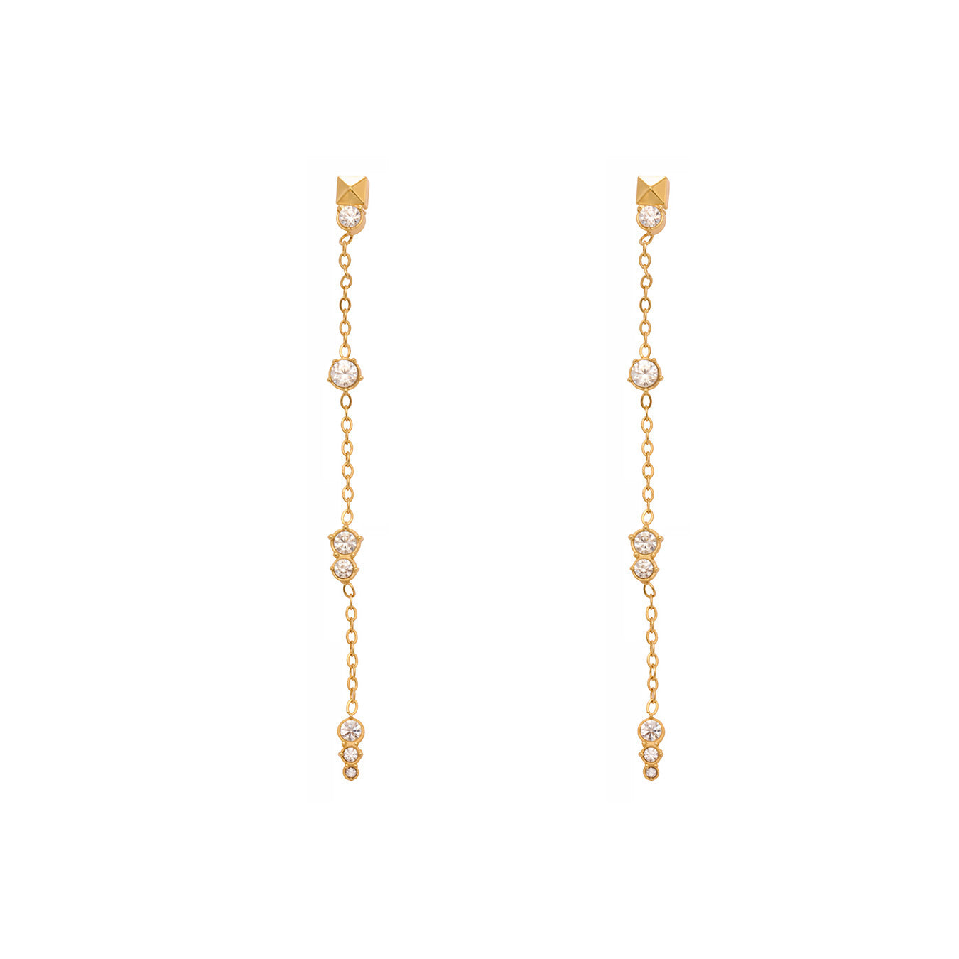 316L Stainless Steel 18K Gold Plated Zircon Tassel Stud Earrings - Image 2