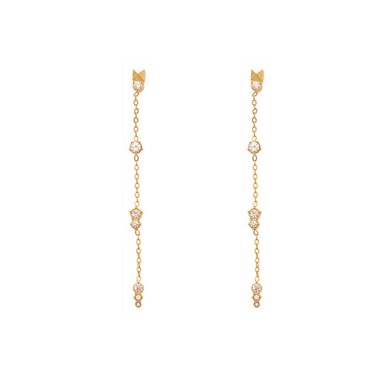 316L Stainless Steel 18K Gold Plated Zircon Tassel Stud Earrings - Image 2