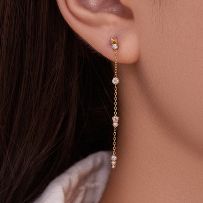 316L Stainless Steel 18K Gold Plated Zircon Tassel Stud Earrings - Image 3