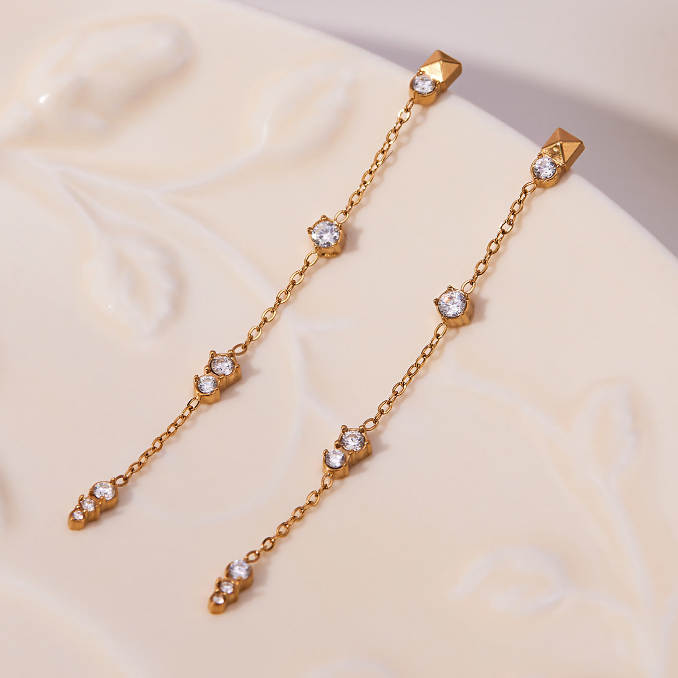 316L Stainless Steel 18K Gold Plated Zircon Tassel Stud Earrings - Image 4