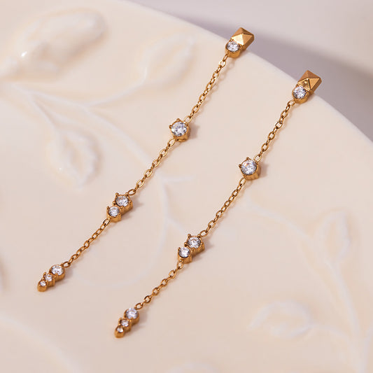 316L Stainless Steel 18K Gold Plated Zircon Tassel Stud Earrings - Image 4