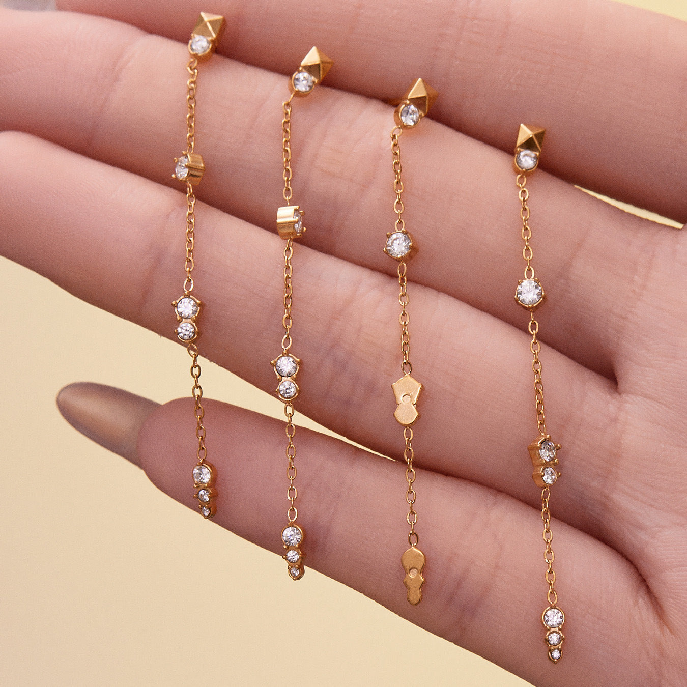 316L Stainless Steel 18K Gold Plated Zircon Tassel Stud Earrings - Image 5