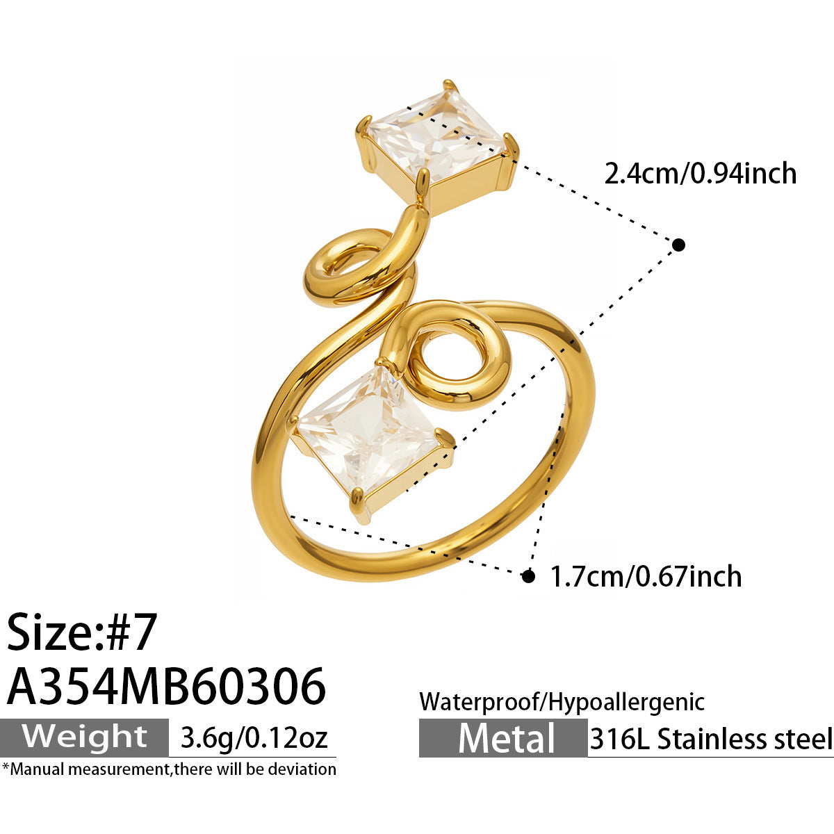 316L Stainless Steel 18K Gold Plated Zirconia Inlaid Exquisite Ring -  Sensitive Skin Friendly - Detail 10