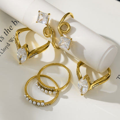 316L Stainless Steel 18K Gold Plated Zirconia Inlaid Exquisite Ring -  Sensitive Skin Friendly - Detail 12