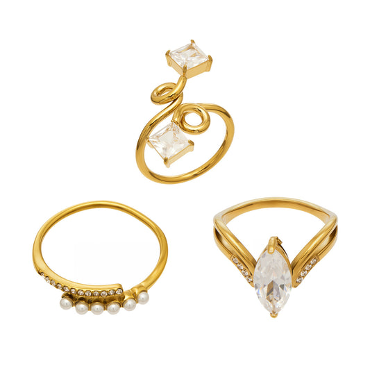 316L Stainless Steel 18K Gold Plated Zirconia Inlaid Exquisite Ring -  Sensitive Skin Friendly - Detail 16