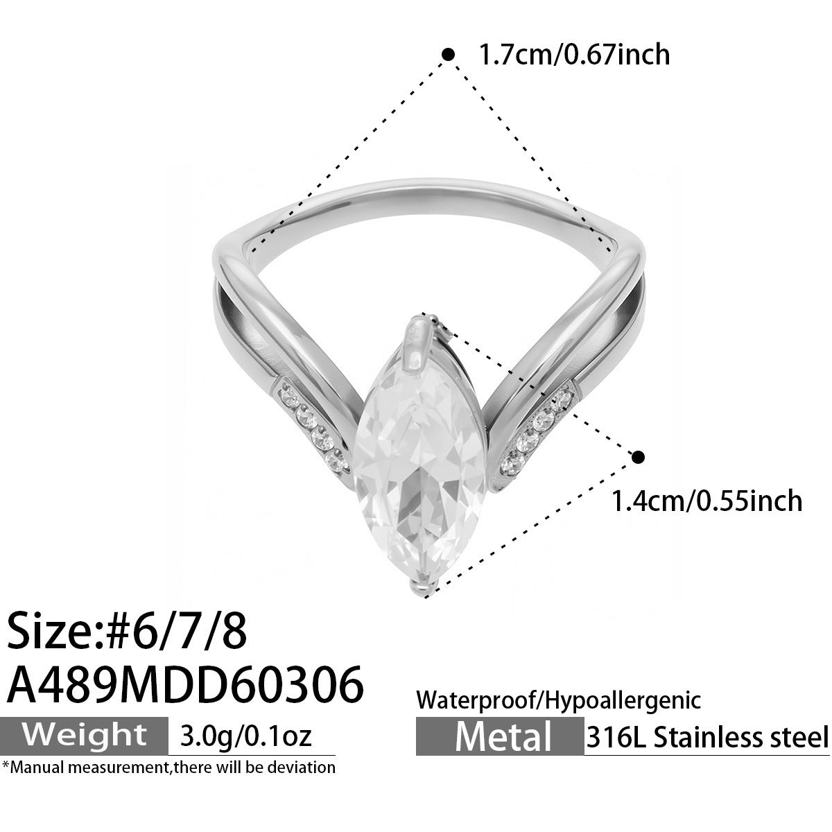 316L Stainless Steel 18K Gold Plated Zirconia Inlaid Exquisite Ring -  Sensitive Skin Friendly - Detail 19