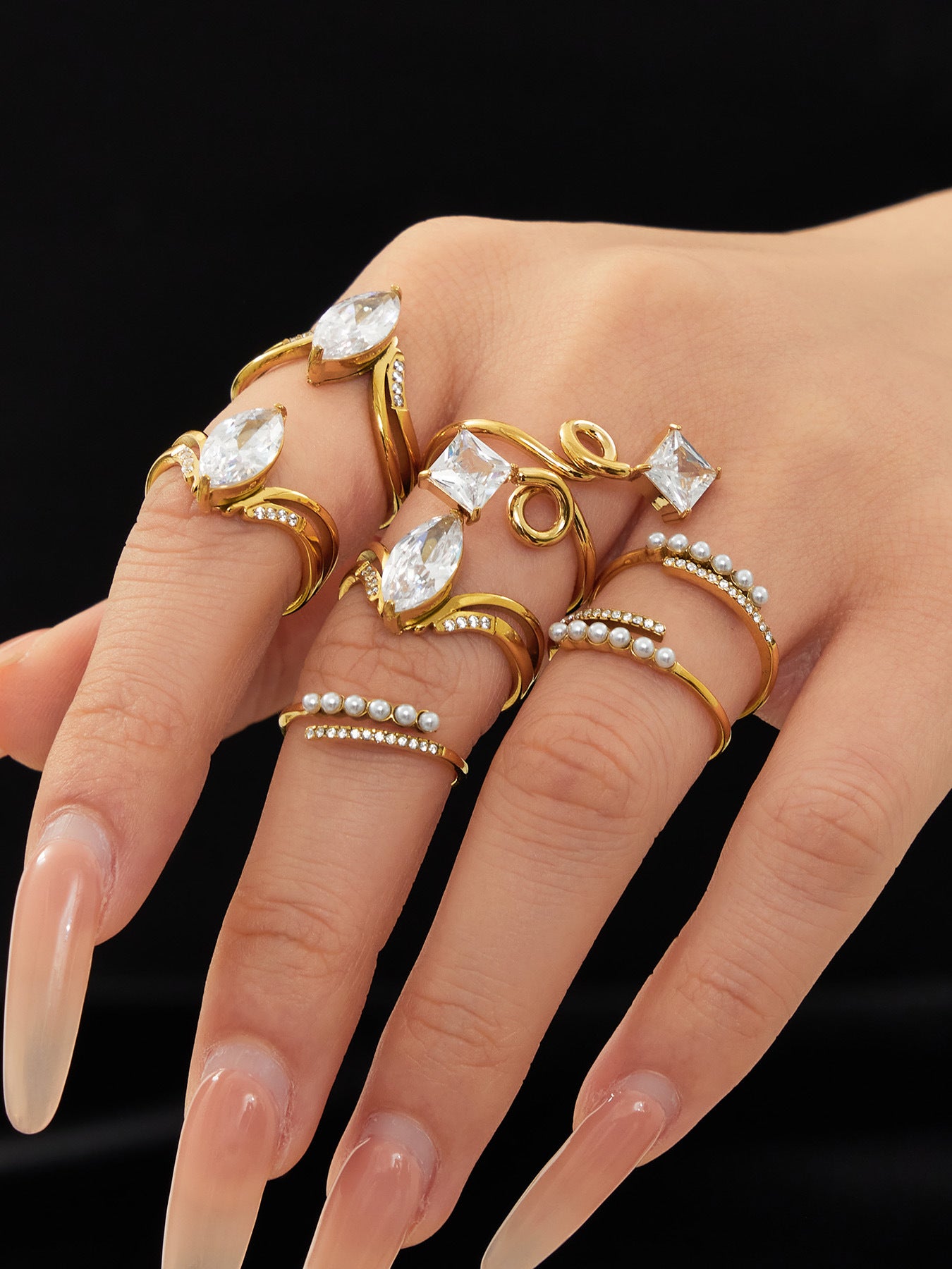 316L Stainless Steel 18K Gold Plated Zirconia Inlaid Exquisite Ring -  Sensitive Skin Friendly - Detail 21