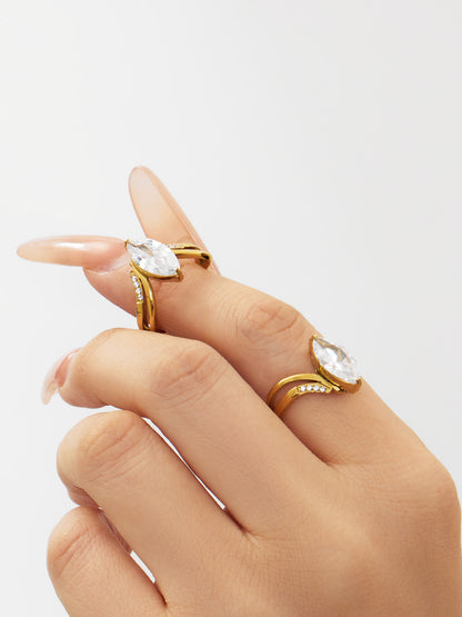 316L Stainless Steel 18K Gold Plated Zirconia Inlaid Exquisite Ring -  Sensitive Skin Friendly - Detail 22