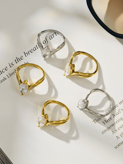 316L Stainless Steel 18K Gold Plated Zirconia Inlaid Exquisite Ring -  Sensitive Skin Friendly - Detail 6