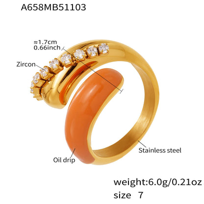 316L Stainless Steel 18K Gold Puffy Dome & Enamel Rings - Image 10