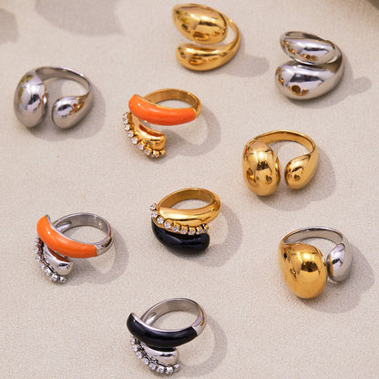 316L Stainless Steel 18K Gold Puffy Dome & Enamel Rings - Image 2