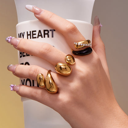 316L Stainless Steel 18K Gold Puffy Dome & Enamel Rings - Image 3