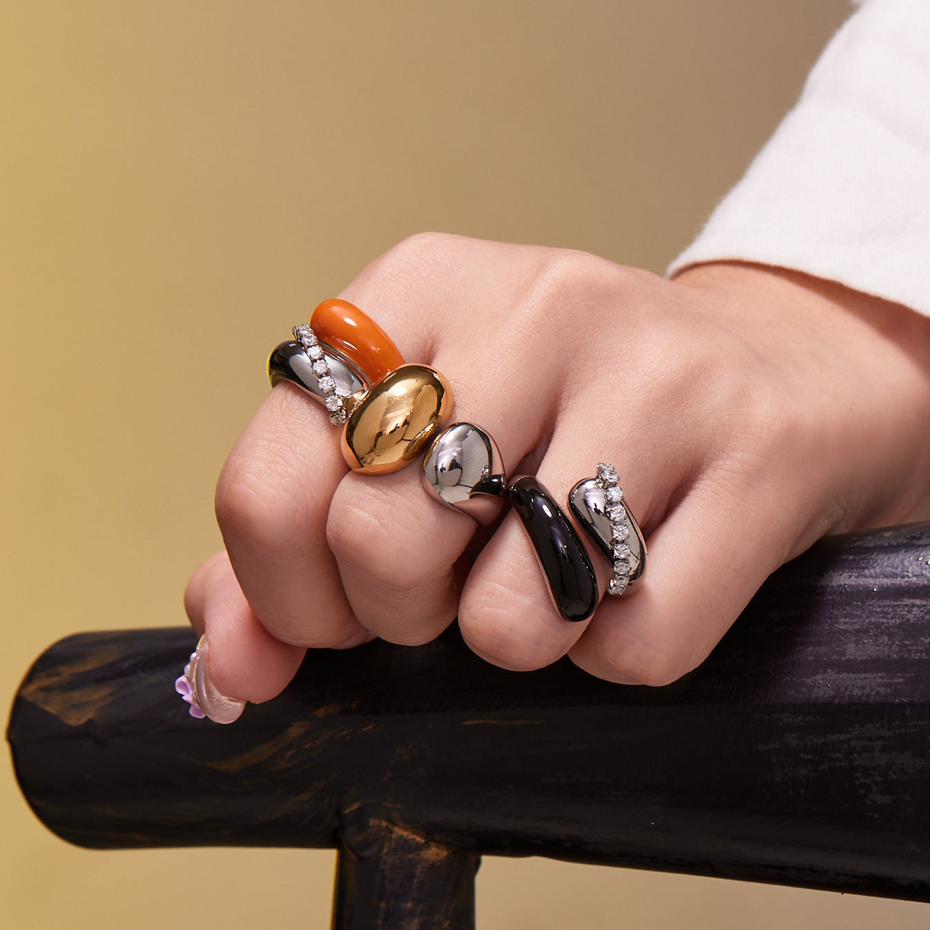 316L Stainless Steel 18K Gold Puffy Dome & Enamel Rings - Image 4