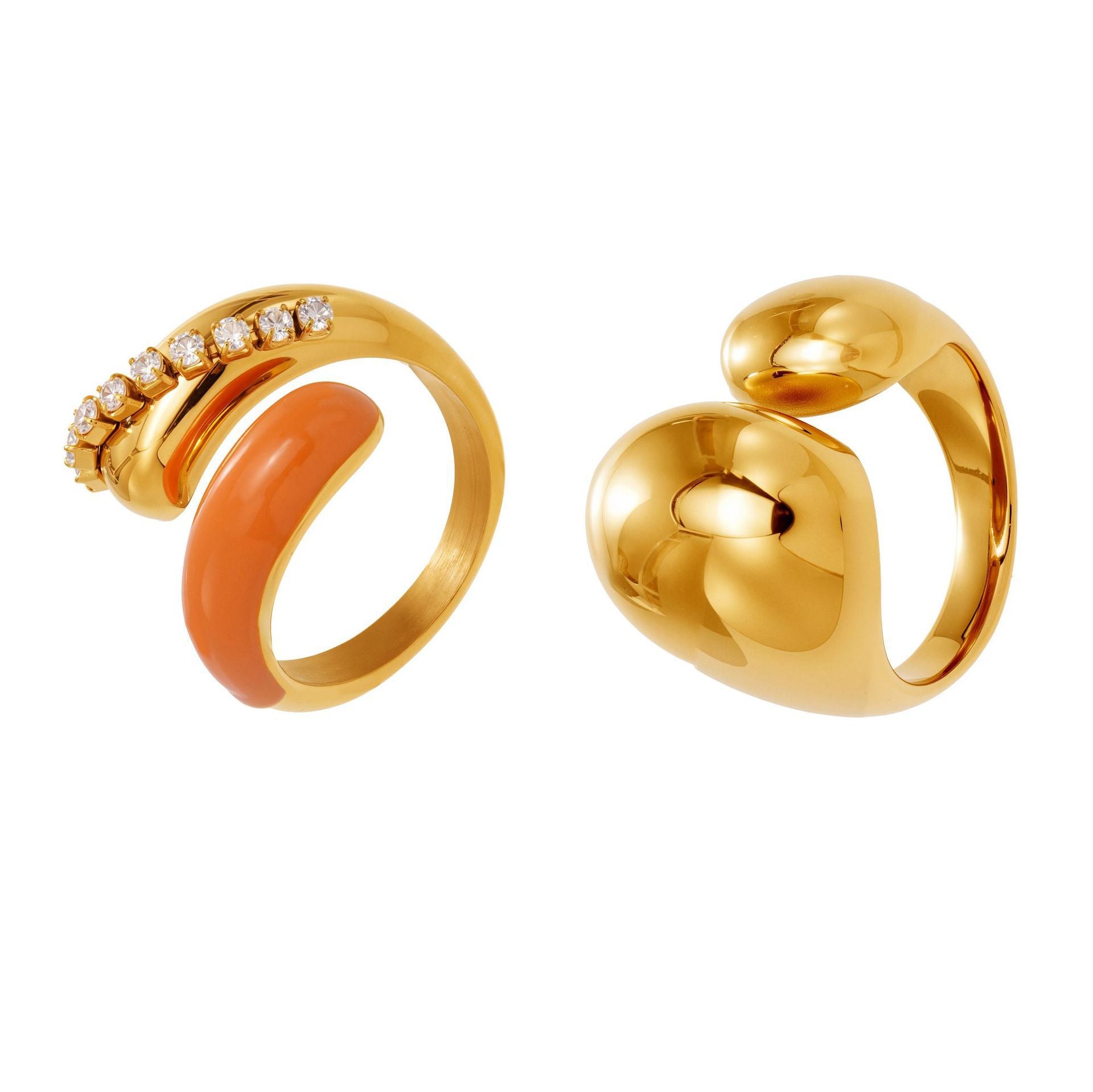316L Stainless Steel 18K Gold Puffy Dome & Enamel Rings - Image 5