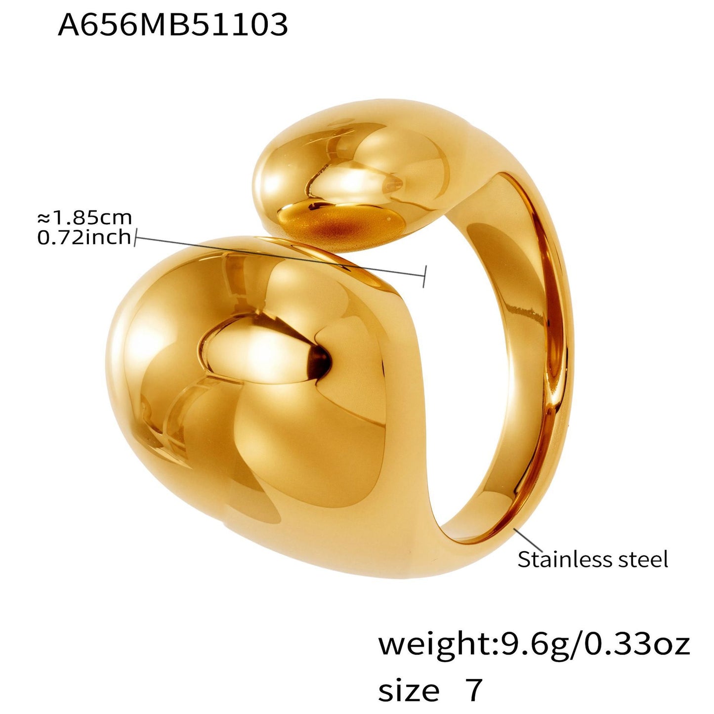 316L Stainless Steel 18K Gold Puffy Dome & Enamel Rings - Image 6