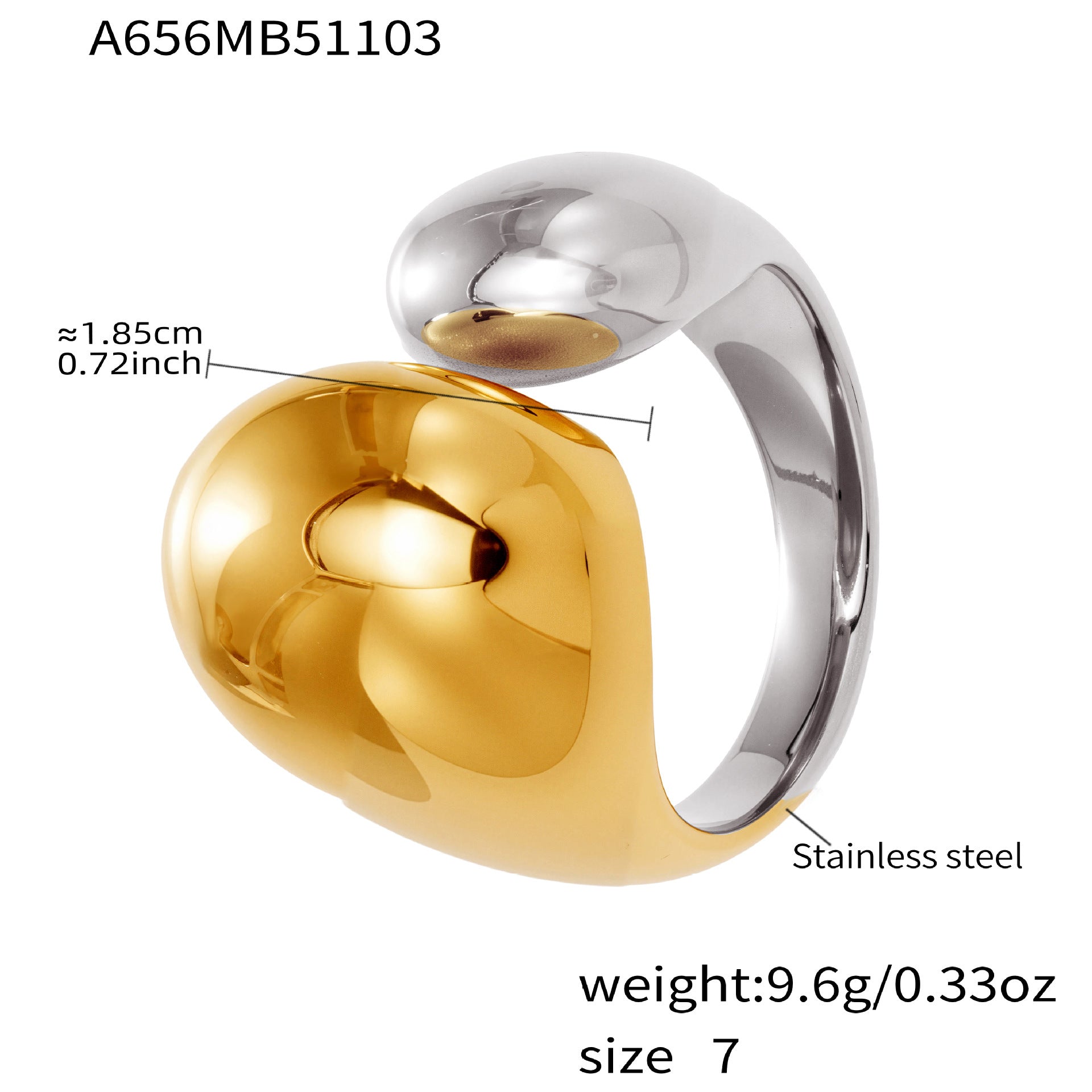 316L Stainless Steel 18K Gold Puffy Dome & Enamel Rings - Image 7