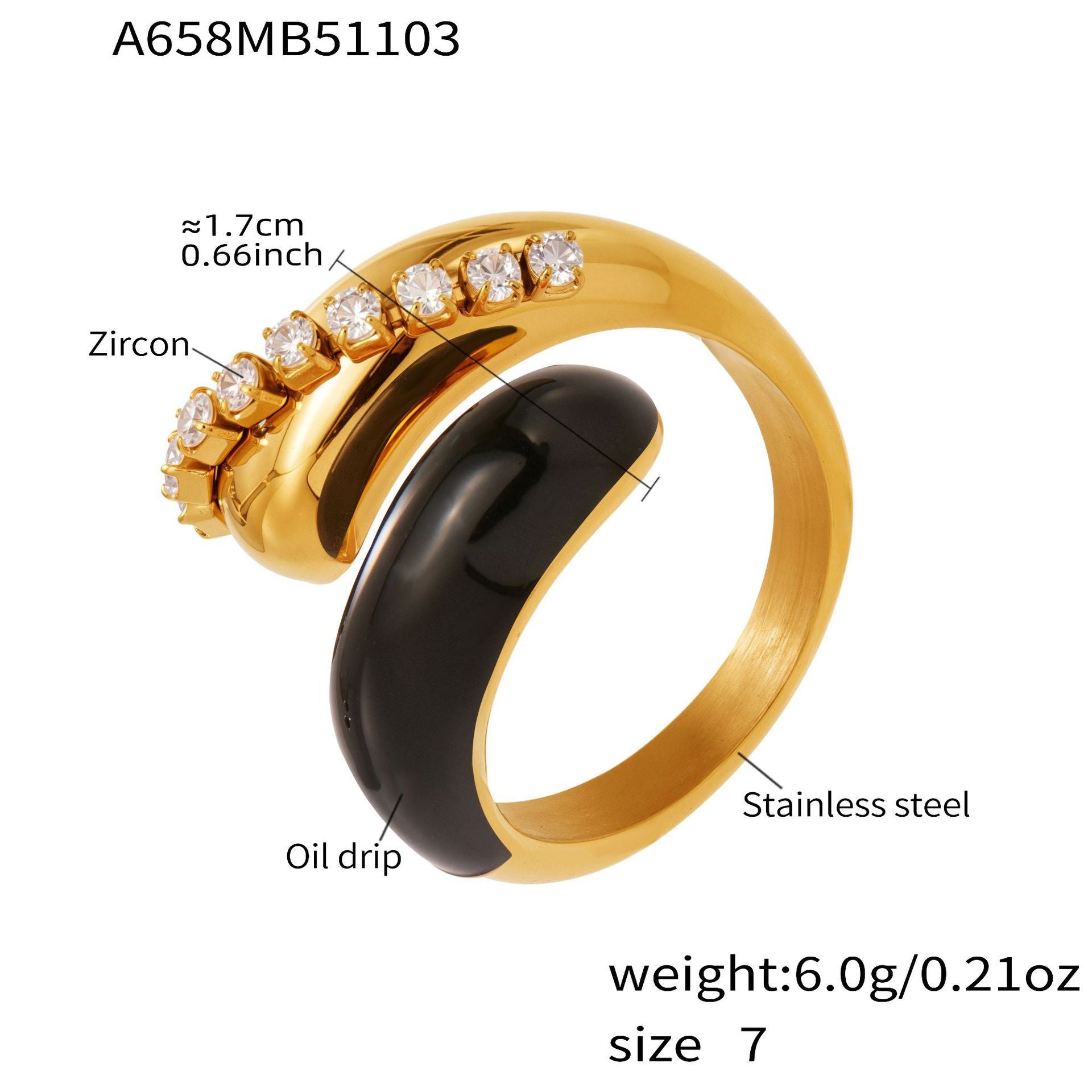 316L Stainless Steel 18K Gold Puffy Dome & Enamel Rings - Image 9