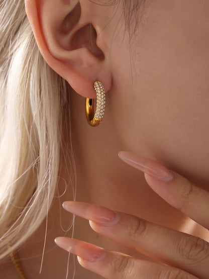 316L Stainless Steel 18K Gold PVD 4mm Zircon Hoop Earrings - Minimalist 4mm Zircon Hoop Earrings Wholesale Stainless Steel Jewelry - Sensitive Skin Friendly - Detail 11