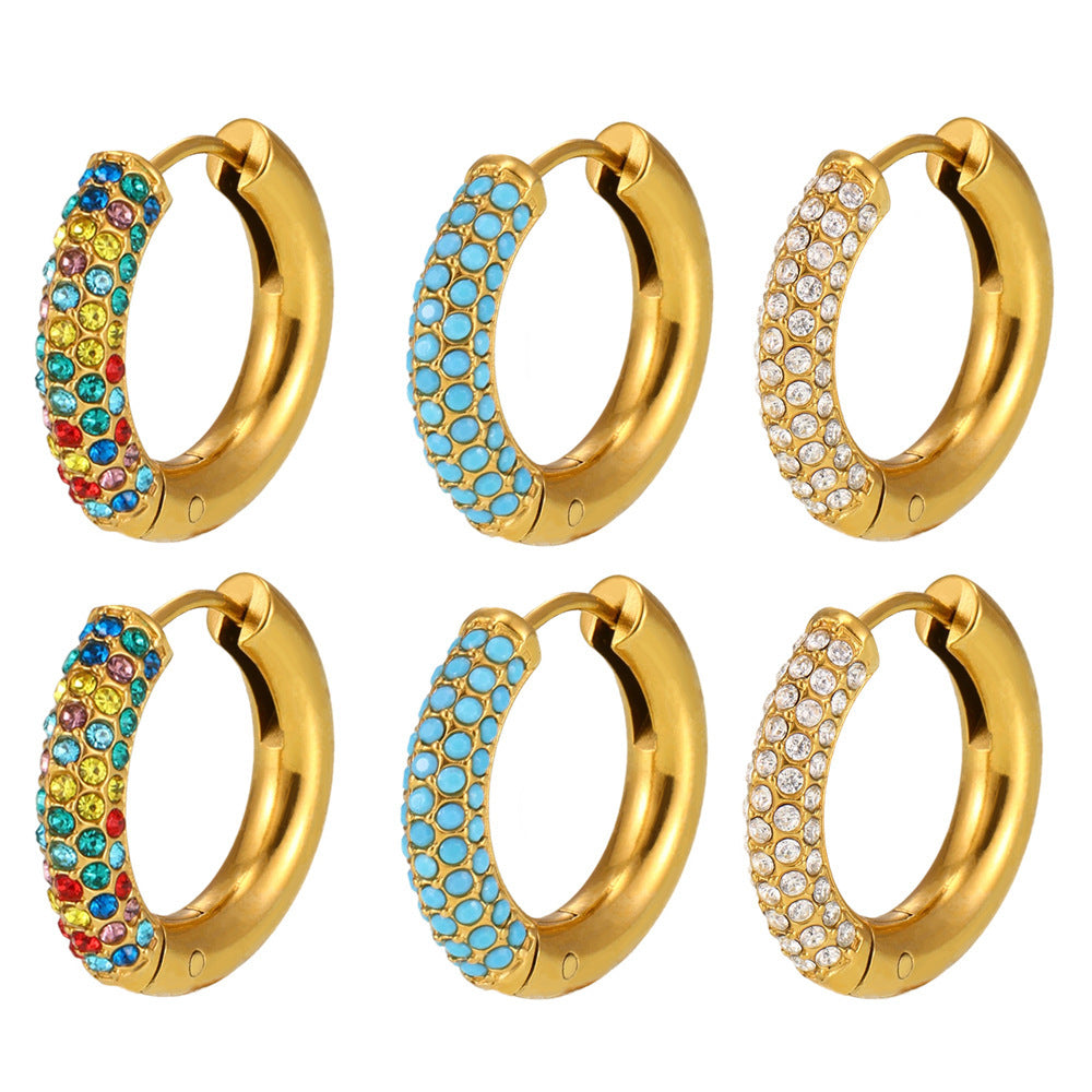 316L Stainless Steel 18K Gold PVD 4mm Zircon Hoop Earrings - Minimalist 4mm Zircon Hoop Earrings Wholesale Stainless Steel Jewelry - Sensitive Skin Friendly - Detail 13