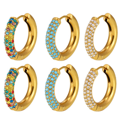 316L Stainless Steel 18K Gold PVD 4mm Zircon Hoop Earrings - Minimalist 4mm Zircon Hoop Earrings Wholesale Stainless Steel Jewelry - Sensitive Skin Friendly - Detail 13