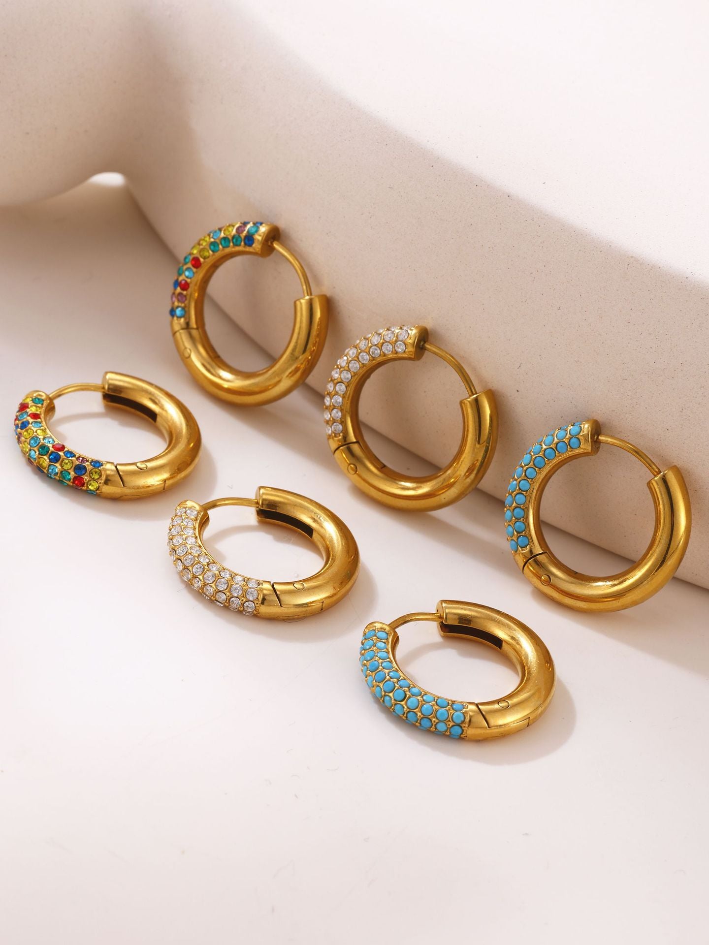 316L Stainless Steel 18K Gold PVD 4mm Zircon Hoop Earrings - Minimalist 4mm Zircon Hoop Earrings Wholesale Stainless Steel Jewelry - Sensitive Skin Friendly - Detail 4