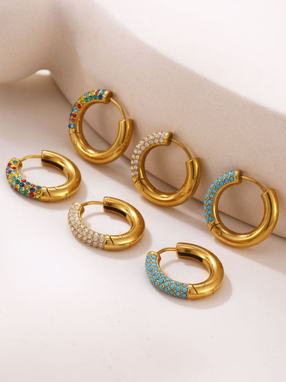 316L Stainless Steel 18K Gold PVD 4mm Zircon Hoop Earrings - Minimalist 4mm Zircon Hoop Earrings Wholesale Stainless Steel Jewelry - Sensitive Skin Friendly - Detail 4