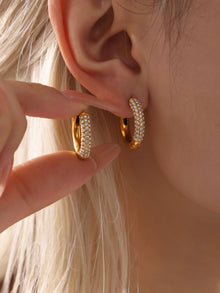 316L Stainless Steel 18K Gold PVD 4mm Zircon Hoop Earrings - Minimalist 4mm Zircon Hoop Earrings Wholesale Stainless Steel Jewelry - Sensitive Skin Friendly - Detail 8