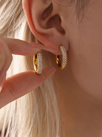 316L Stainless Steel 18K Gold PVD 4mm Zircon Hoop Earrings - Minimalist 4mm Zircon Hoop Earrings Wholesale Stainless Steel Jewelry - Sensitive Skin Friendly - Detail 8