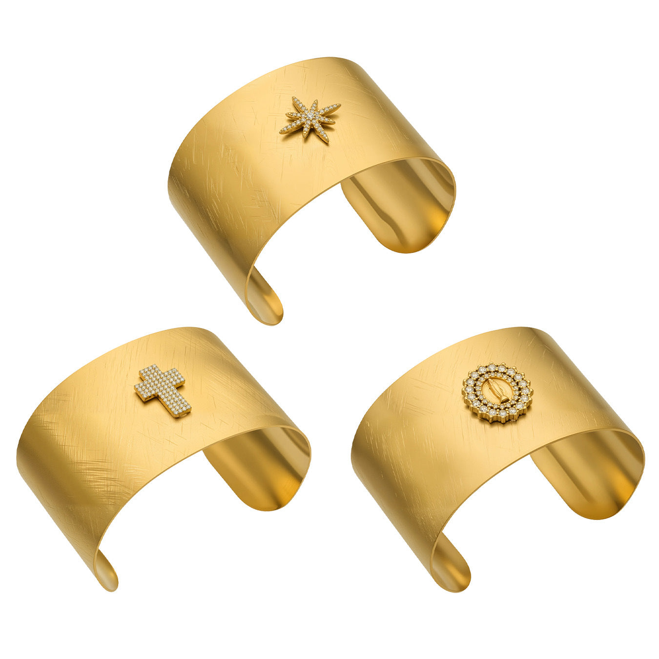316L Stainless Steel 18K Gold PVD 5A Zircon Cross Open Bangle Bracelet - 5A Zircon, Cross Design, Open Bangle, 18K Gold Plated Wholesale Stainless Steel Jewelry - Sensitive Skin Friendly - Detail 11