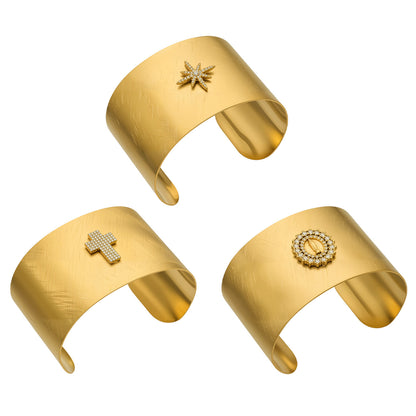 316L Stainless Steel 18K Gold PVD 5A Zircon Cross Open Bangle Bracelet - 5A Zircon, Cross Design, Open Bangle, 18K Gold Plated Wholesale Stainless Steel Jewelry - Sensitive Skin Friendly - Detail 11