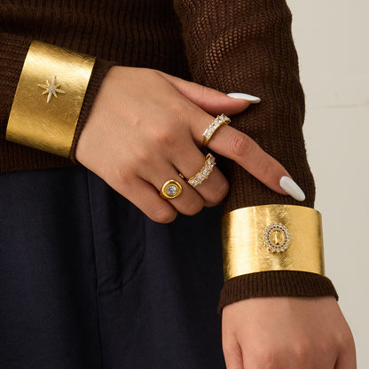 316L Stainless Steel 18K Gold PVD 5A Zircon Cross Open Bangle Bracelet - 5A Zircon, Cross Design, Open Bangle, 18K Gold Plated Wholesale Stainless Steel Jewelry - Sensitive Skin Friendly - Detail 5