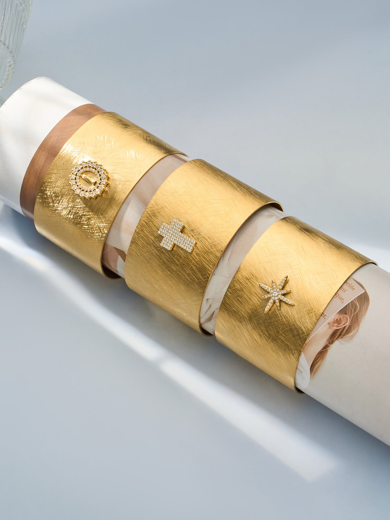 316L Stainless Steel 18K Gold PVD 5A Zircon Cross Open Bangle Bracelet - 5A Zircon, Cross Design, Open Bangle, 18K Gold Plated Wholesale Stainless Steel Jewelry - Sensitive Skin Friendly - Detail 9