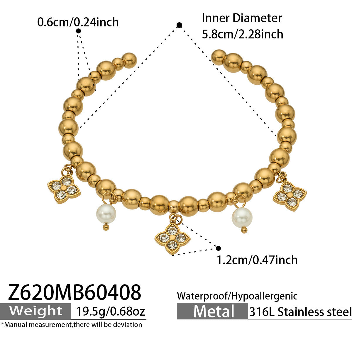 316L Stainless Steel 18K Gold PVD 5A Zircon Pig Nose Link Bangle - Gold Pig Nose Bangle, Zircon Embellished, Delicate Link, Light Luxury Wholesale Stainless Steel Jewelry - Sensitive Skin Friendly - Detail 1