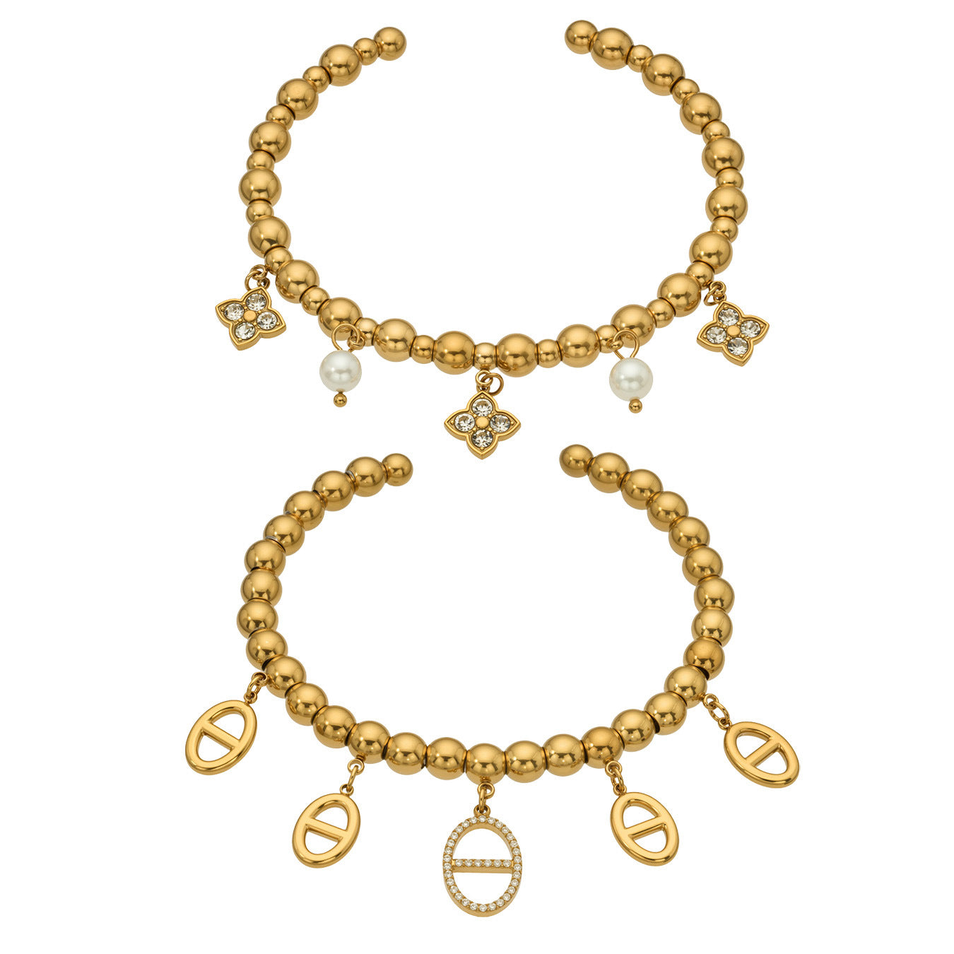 316L Stainless Steel 18K Gold PVD 5A Zircon Pig Nose Link Bangle - Gold Pig Nose Bangle, Zircon Embellished, Delicate Link, Light Luxury Wholesale Stainless Steel Jewelry - Sensitive Skin Friendly - Detail 14