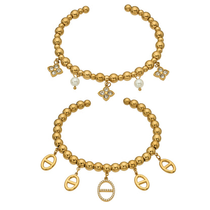 316L Stainless Steel 18K Gold PVD 5A Zircon Pig Nose Link Bangle - Gold Pig Nose Bangle, Zircon Embellished, Delicate Link, Light Luxury Wholesale Stainless Steel Jewelry - Sensitive Skin Friendly - Detail 14